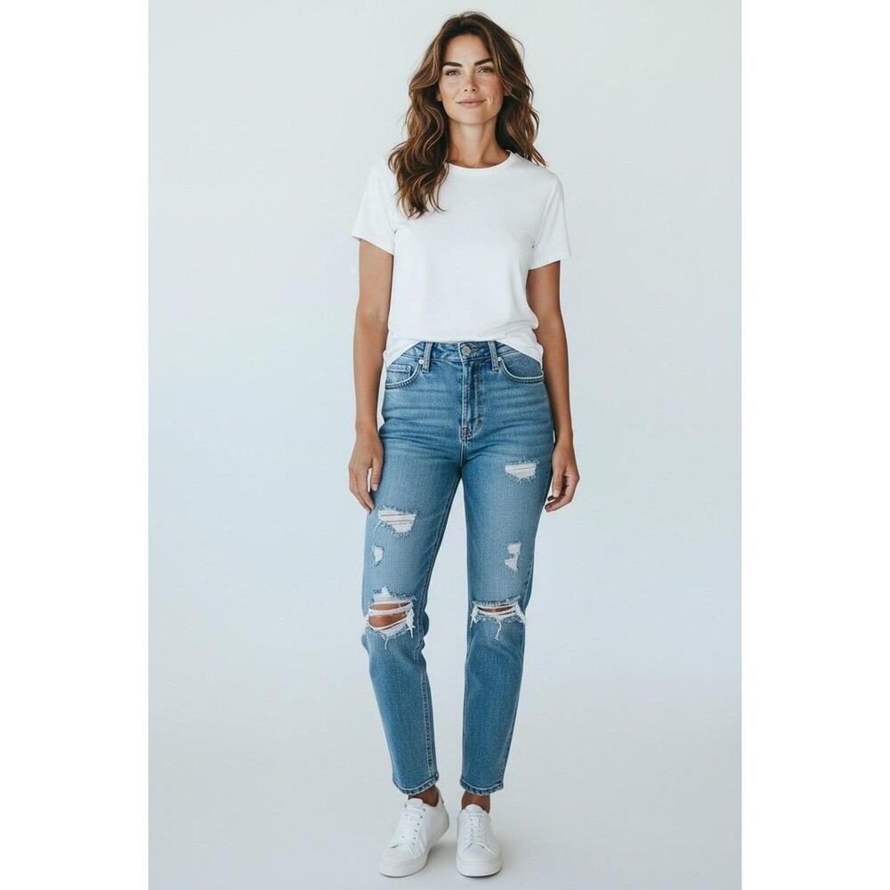 Wax jean Distressed High Rise‎ Medium Wash Skinny Jeans Women's Sz 7